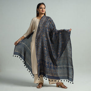 Blue - Hand Block Print Chanderi Silk Ajrakh Dupatta 65