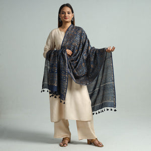 Blue - Hand Block Print Chanderi Silk Ajrakh Dupatta 65