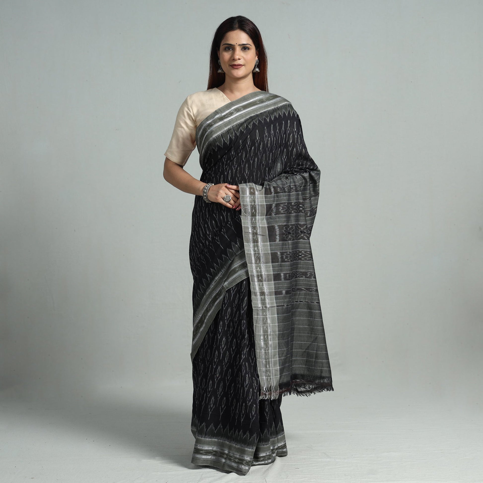Black - Sambalpuri Ikat Handloom Cotton Saree 32