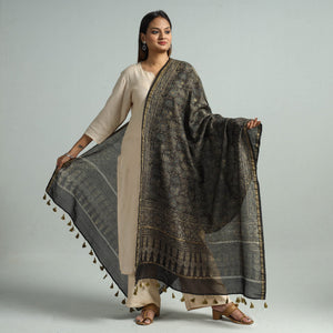 Brown - Hand Block Print Chanderi Silk Ajrakh Dupatta 66