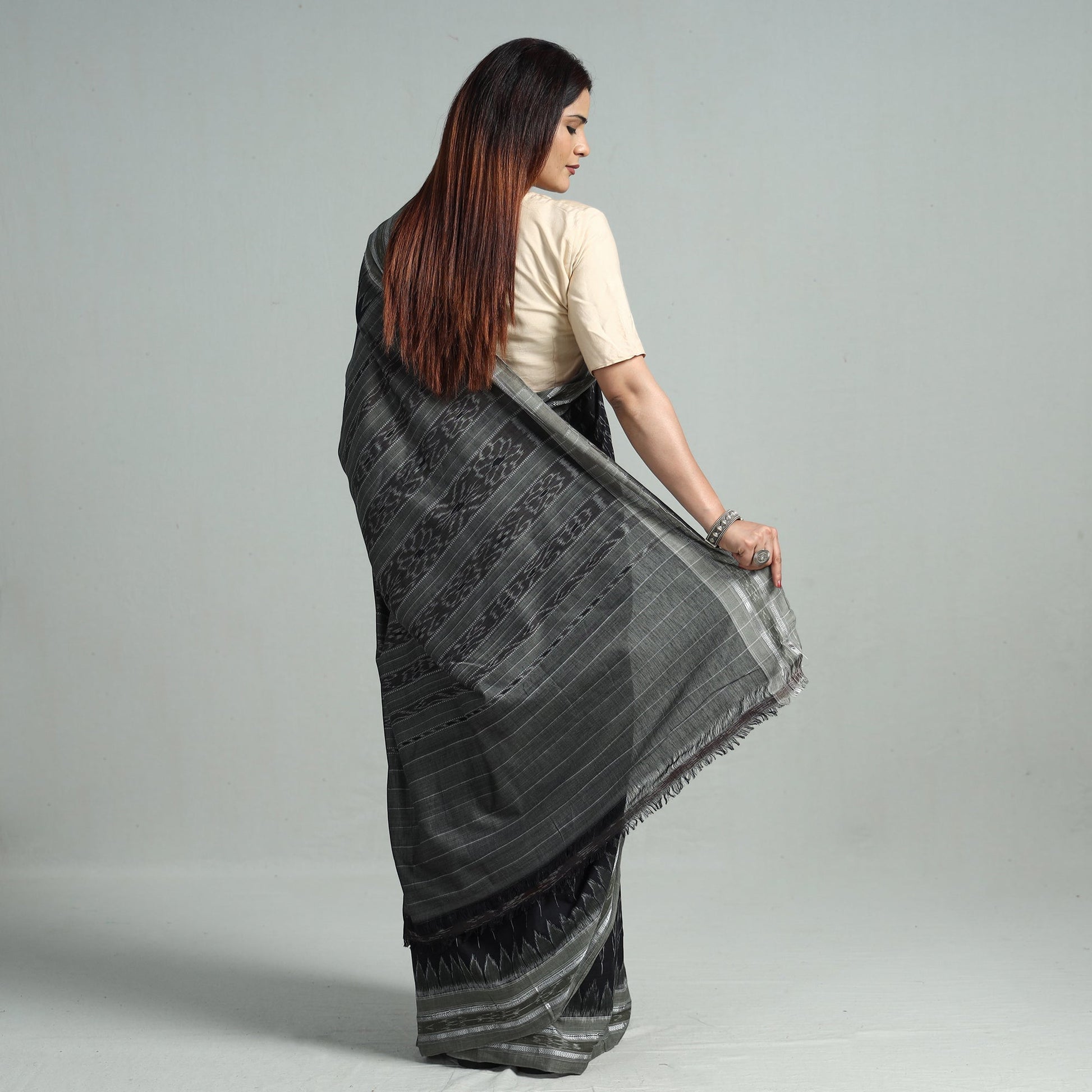 Black - Sambalpuri Ikat Handloom Cotton Saree 32