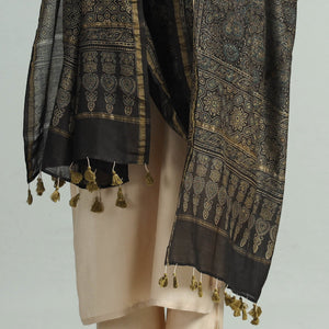 Brown - Hand Block Print Chanderi Silk Ajrakh Dupatta 66