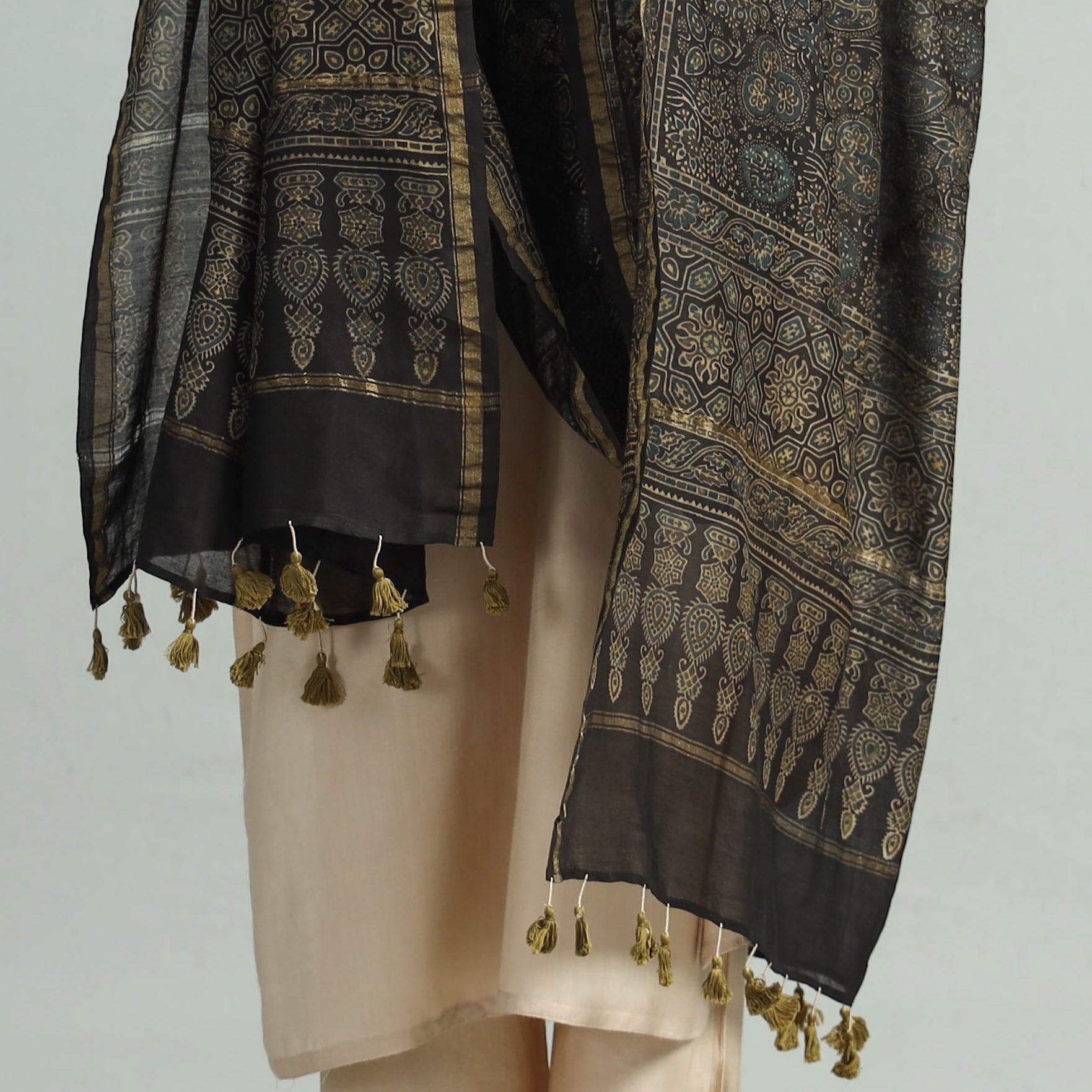 Brown - Hand Block Print Chanderi Silk Ajrakh Dupatta 66