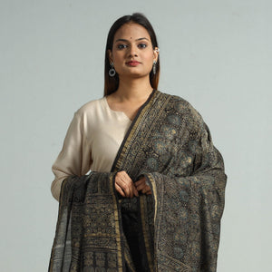 Brown - Hand Block Print Chanderi Silk Ajrakh Dupatta 66