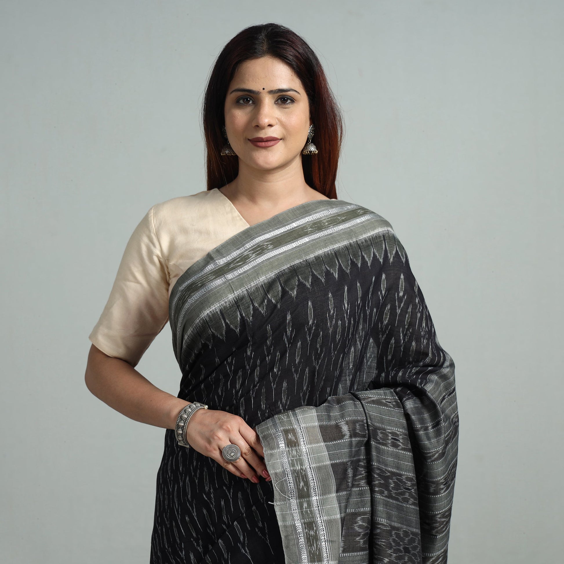 Black - Sambalpuri Ikat Handloom Cotton Saree 32