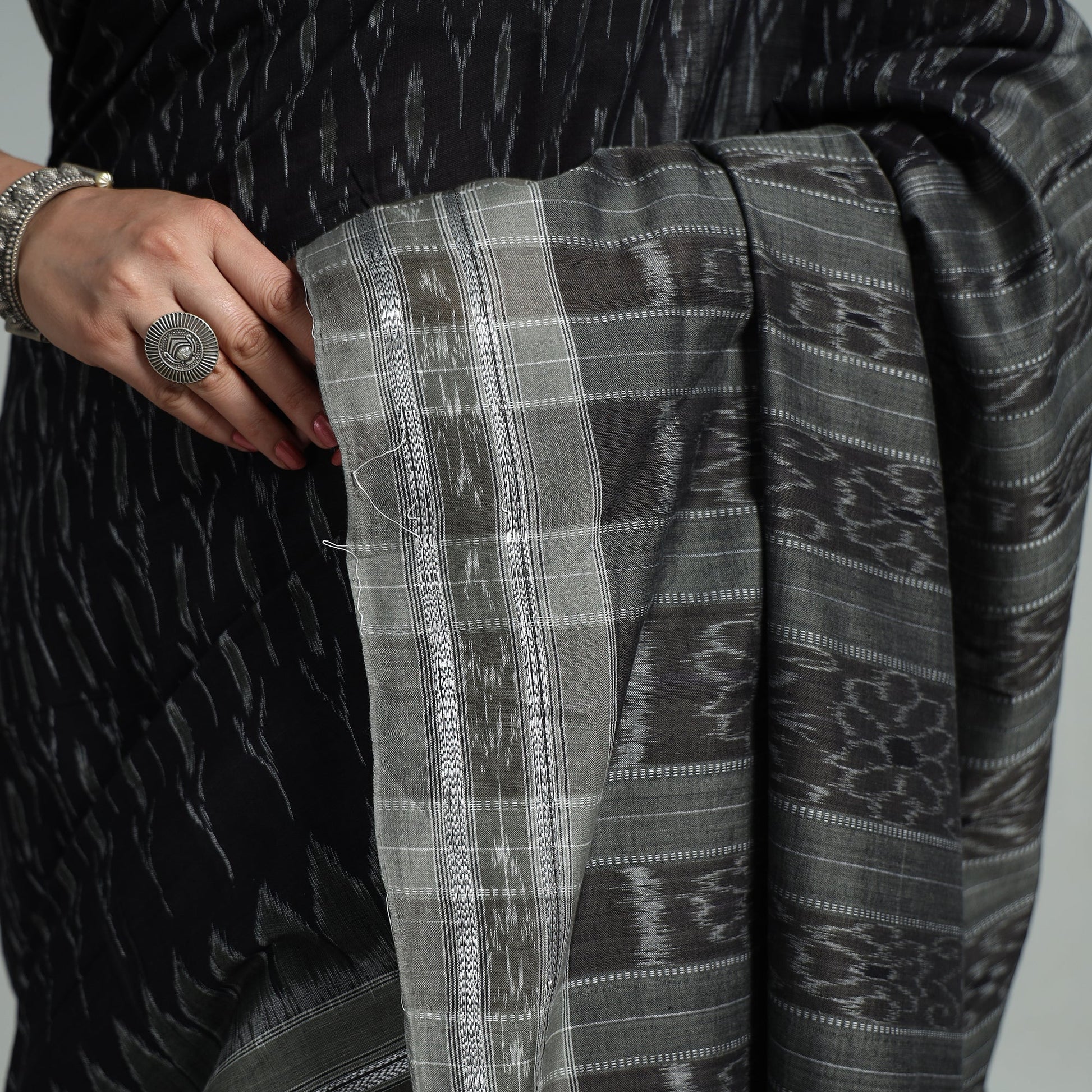 Black - Sambalpuri Ikat Handloom Cotton Saree 32