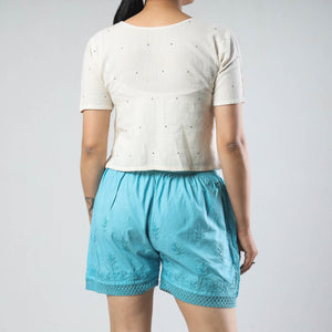 Blue - Chikankari Hand Embroidered Cotton Short