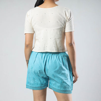 Blue - Chikankari Hand Embroidered Cotton Short