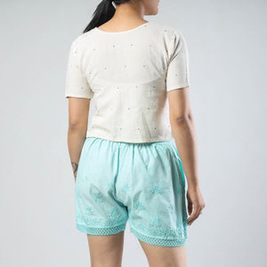Blue - Chikankari Hand Embroidered Cotton Short