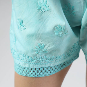 Blue - Chikankari Hand Embroidered Cotton Short
