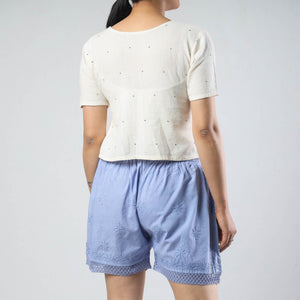 Blue - Chikankari Hand Embroidered Cotton Short