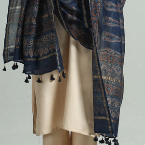Blue - Hand Block Print Chanderi Silk Ajrakh Dupatta 74