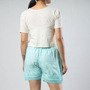 Blue - Chikankari Hand Embroidered Cotton Short