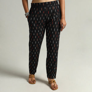 Black - Pochampally Ikat Weave Cotton Elasticated Pant 02