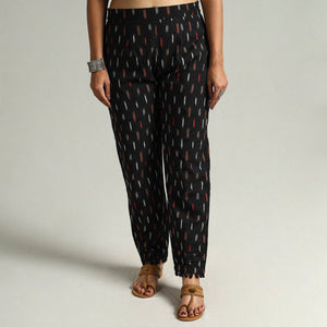 Black - Pochampally Ikat Weave Cotton Elasticated Pant 02