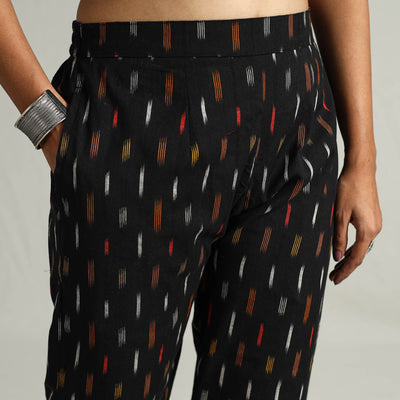 Black - Pochampally Ikat Weave Cotton Elasticated Pant 02