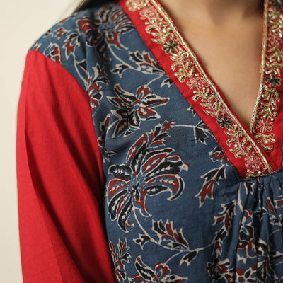 Blue - Exclusive Hand Zardozi Embroidery Mul Cotton Kurta 08