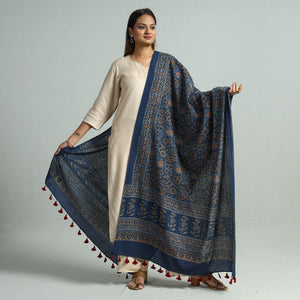 Blue - Hand Block Printed Cotton Ajrakh Dupatta 79