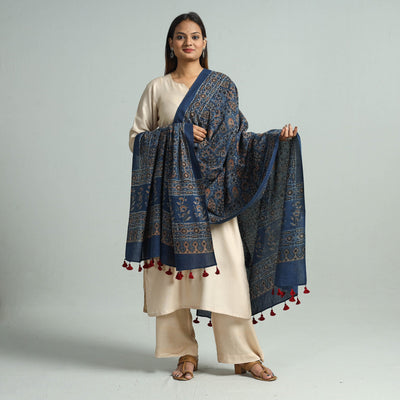 Blue - Hand Block Printed Cotton Ajrakh Dupatta 79