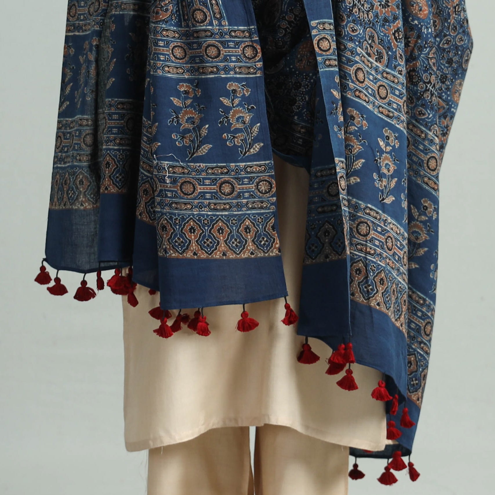 Blue - Hand Block Printed Cotton Ajrakh Dupatta 79