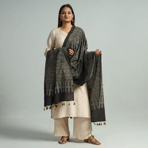 Brown - Hand Block Printed Cotton Ajrakh Dupatta 80