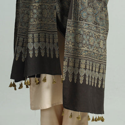 Brown - Hand Block Printed Cotton Ajrakh Dupatta 80