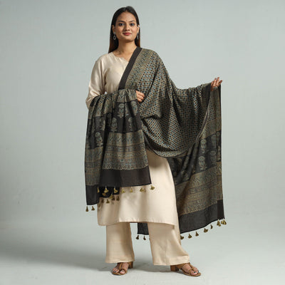 Brown - Hand Block Printed Cotton Ajrakh Dupatta 81
