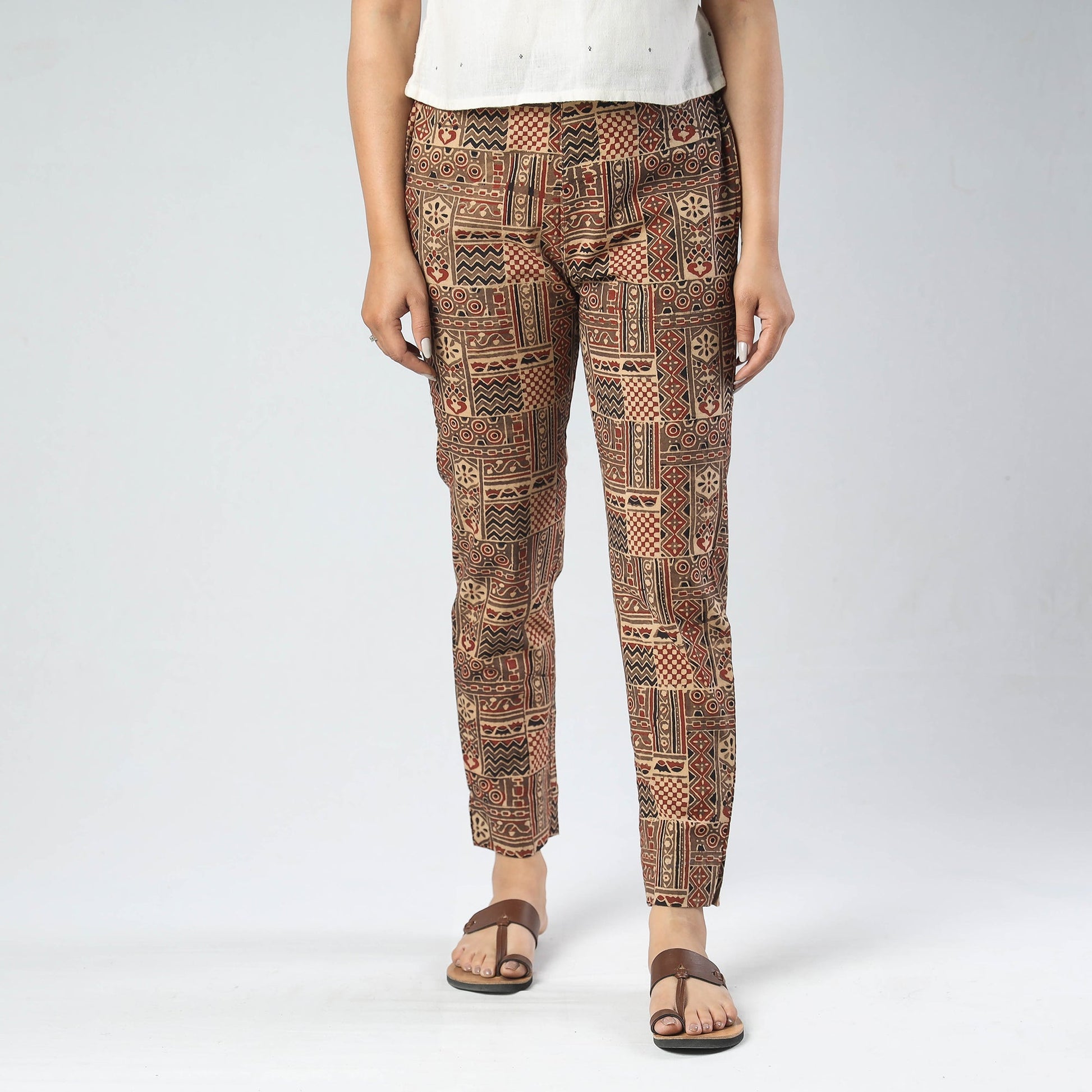 Brown - Ajrakh Block Printed Cotton Pant