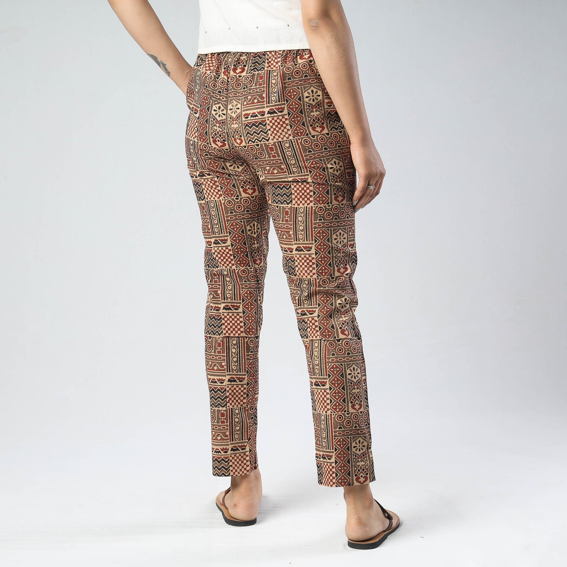 Brown - Ajrakh Block Printed Cotton Pant