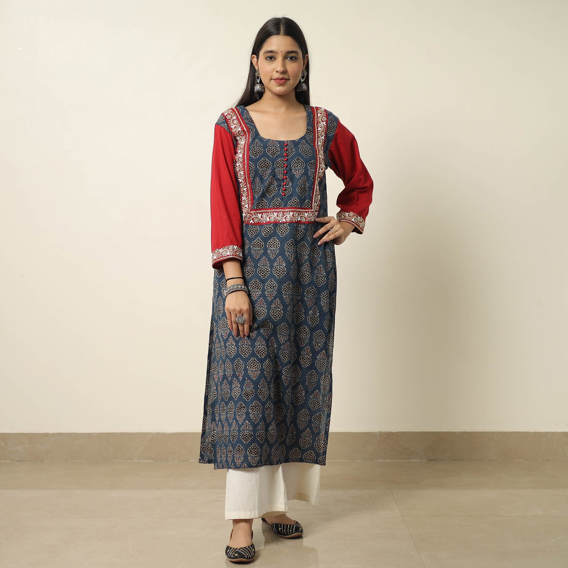 Blue - Exclusive Hand Zardozi Embroidery Mul Cotton Kurta 03