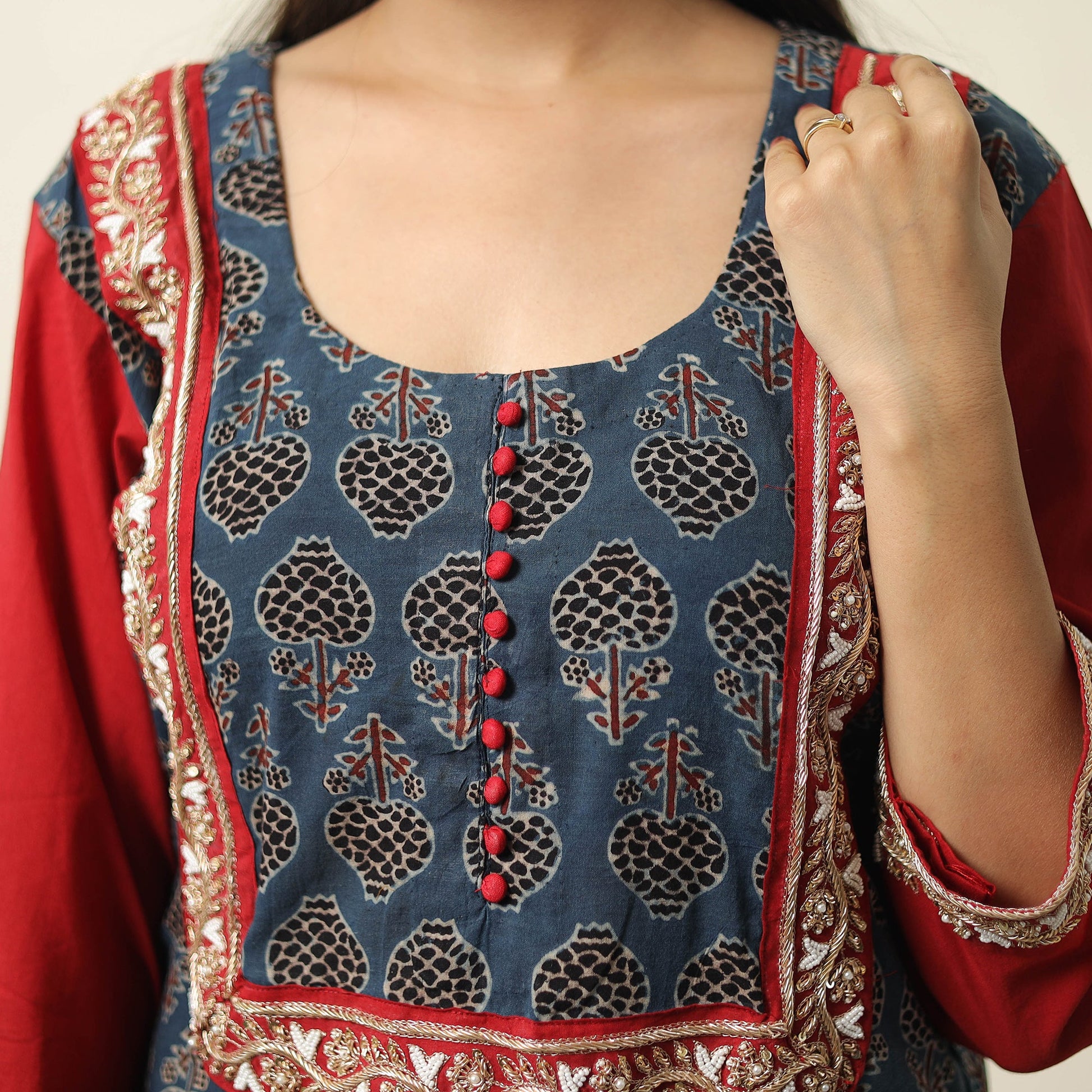 Blue - Exclusive Hand Zardozi Embroidery Mul Cotton Kurta 03