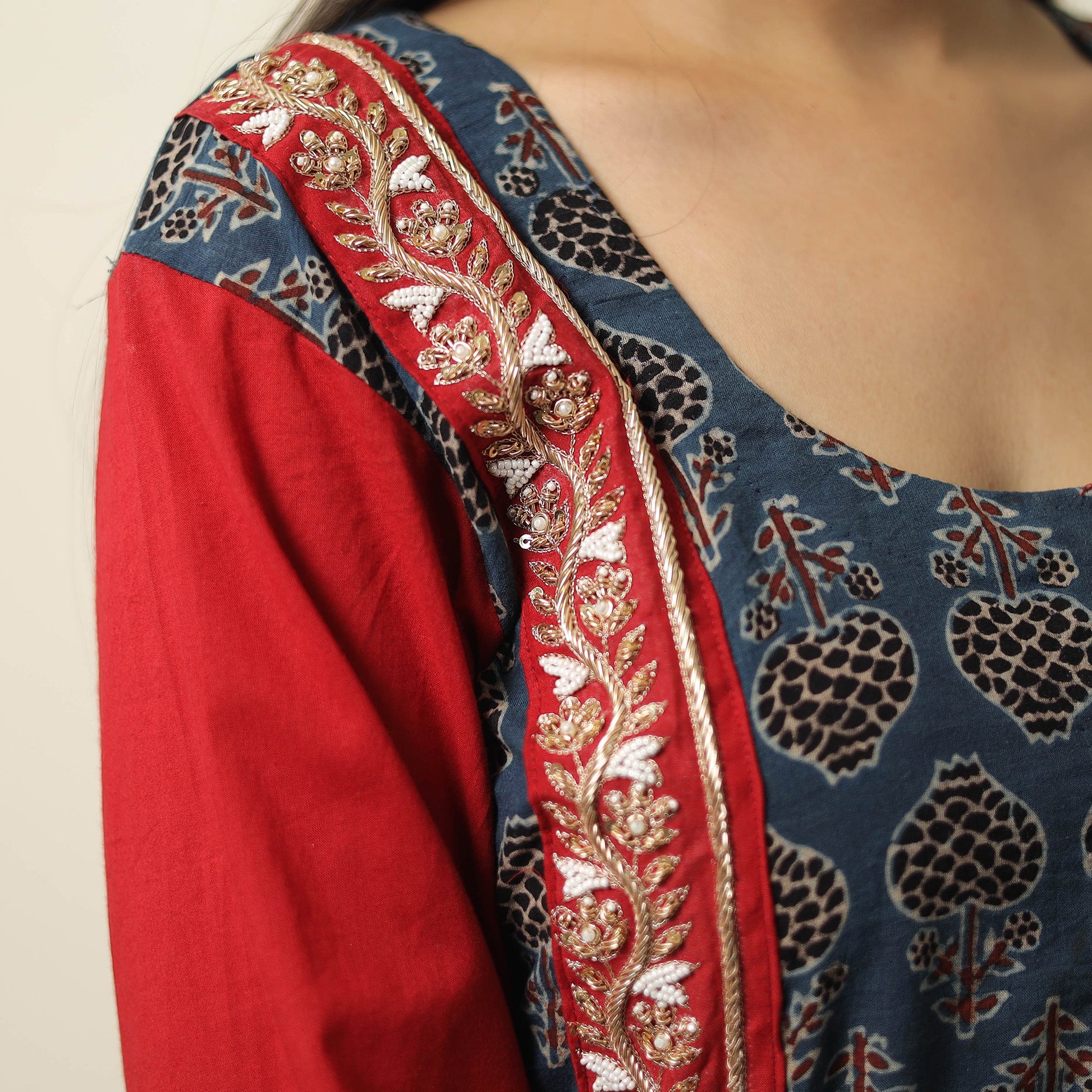 Blue - Exclusive Hand Zardozi Embroidery Mul Cotton Kurta 03