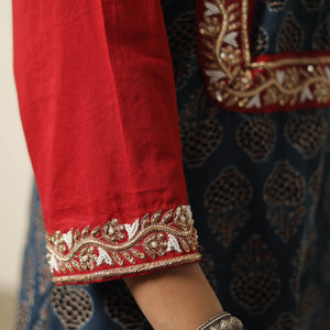 Blue - Exclusive Hand Zardozi Embroidery Mul Cotton Kurta 03