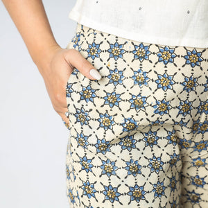 Beige - Ajrakh Block Printed Cotton Pant