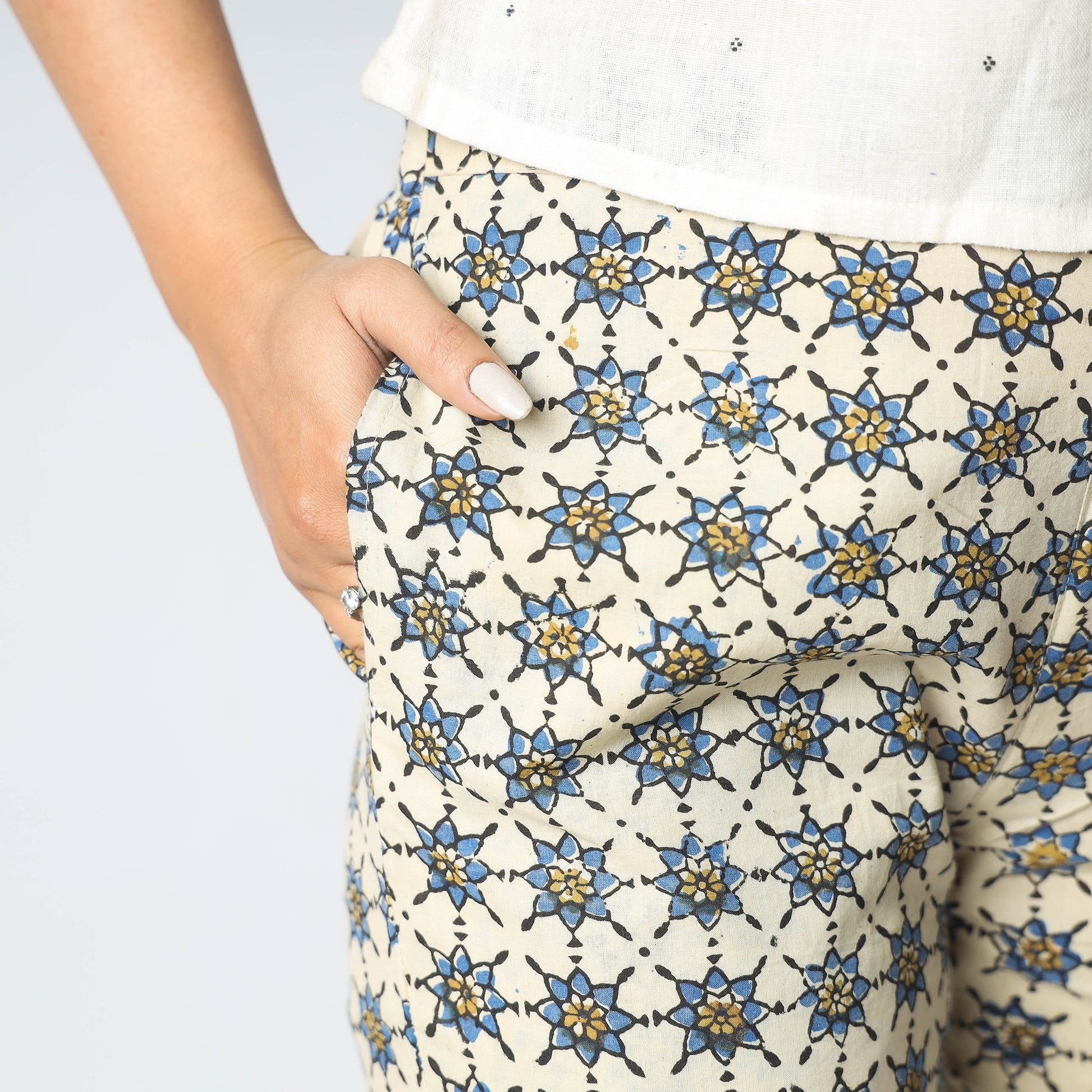 Beige - Ajrakh Block Printed Cotton Pant