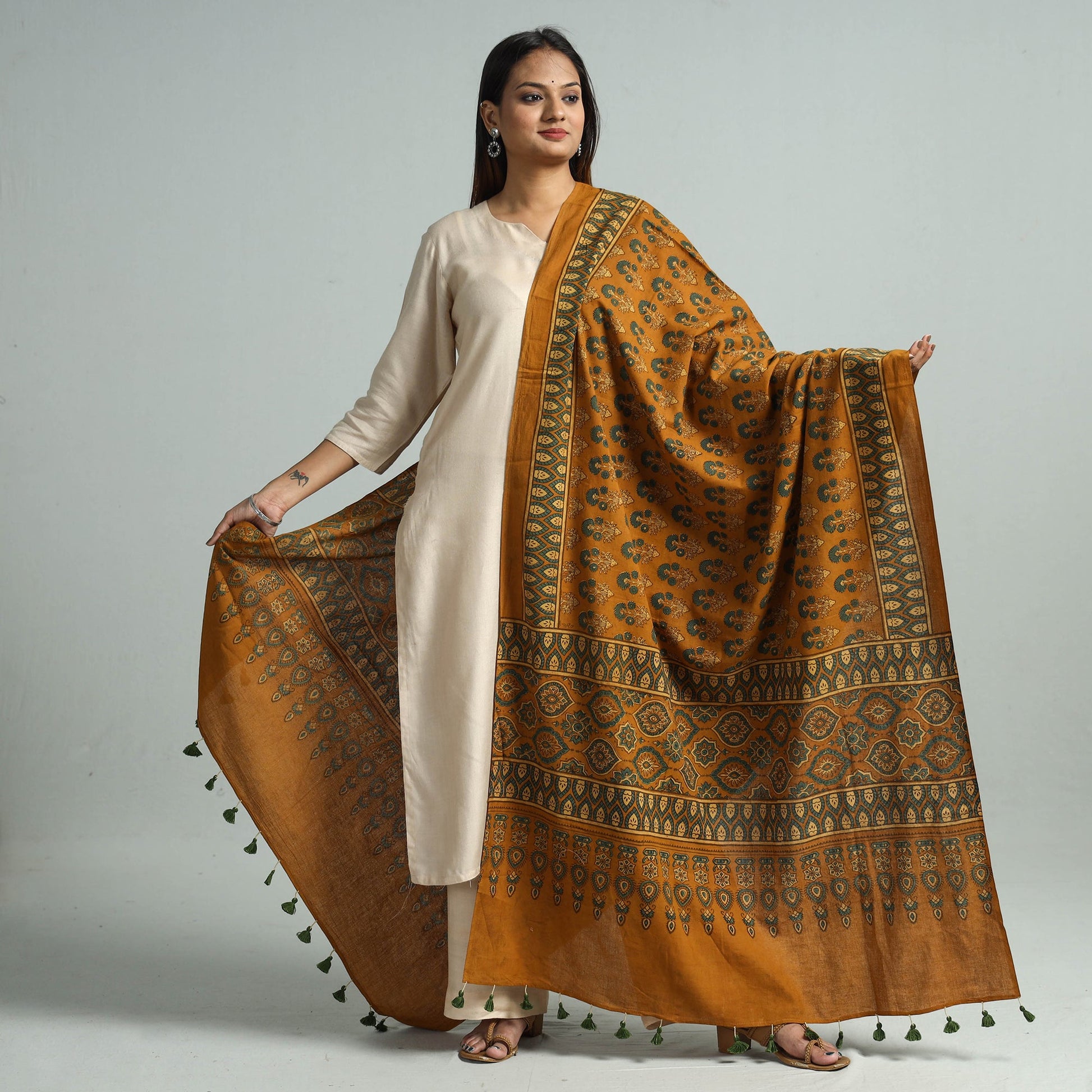 Brown - Hand Block Printed Cotton Ajrakh Dupatta 89