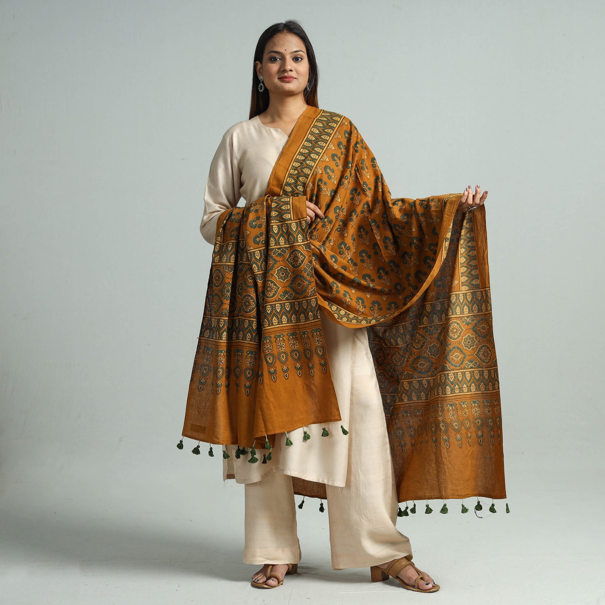 Brown - Hand Block Printed Cotton Ajrakh Dupatta 89