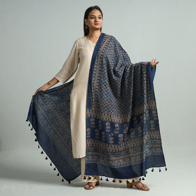 Blue - Hand Block Printed Cotton Ajrakh Dupatta 90