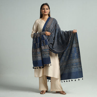 Blue - Hand Block Printed Cotton Ajrakh Dupatta 90
