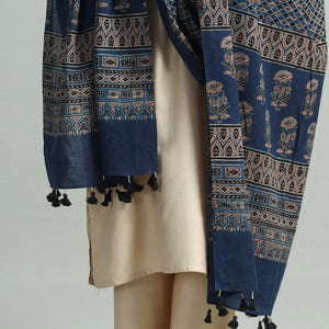 Blue - Hand Block Printed Cotton Ajrakh Dupatta 90