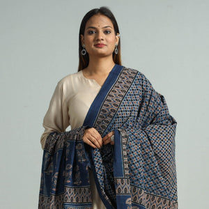 Blue - Hand Block Printed Cotton Ajrakh Dupatta 90