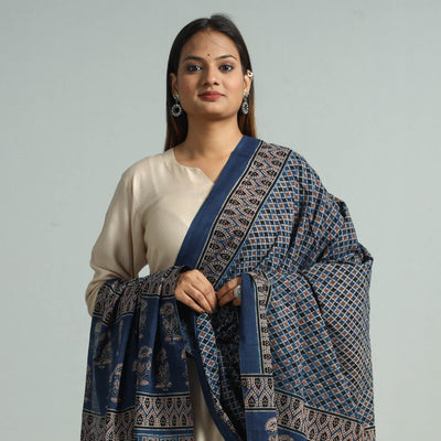 Blue - Hand Block Printed Cotton Ajrakh Dupatta 90