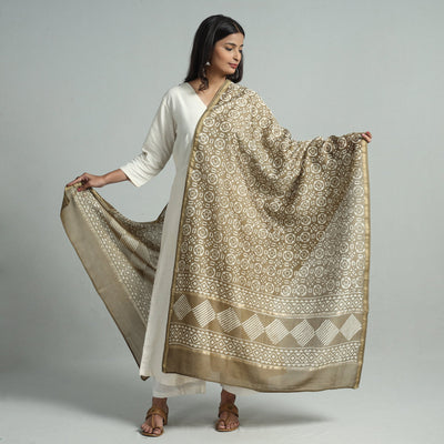 Brown - Pipad Block Printed Chanderi Silk Handloom Dupatta 10