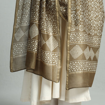 Brown - Pipad Block Printed Chanderi Silk Handloom Dupatta 10