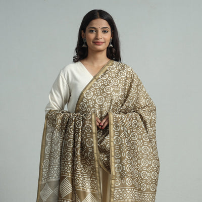 Brown - Pipad Block Printed Chanderi Silk Handloom Dupatta 10