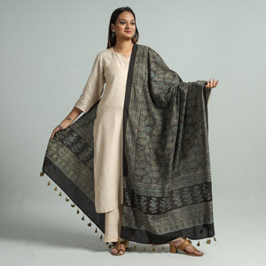 Black - Hand Block Printed Cotton Ajrakh Dupatta 93