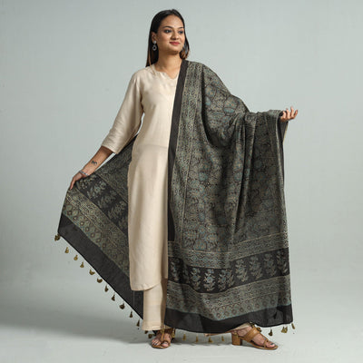 Black - Hand Block Printed Cotton Ajrakh Dupatta 93