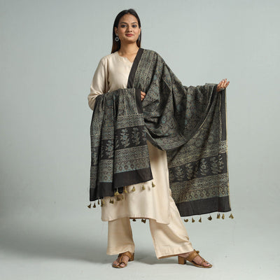 Black - Hand Block Printed Cotton Ajrakh Dupatta 93