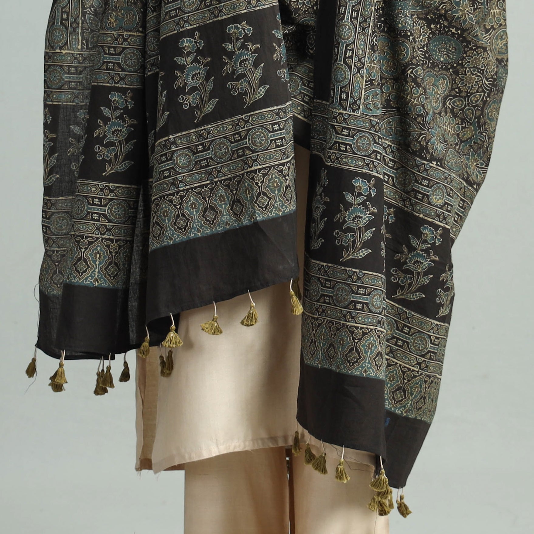 Black - Hand Block Printed Cotton Ajrakh Dupatta 93