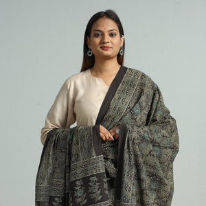 Black - Hand Block Printed Cotton Ajrakh Dupatta 93